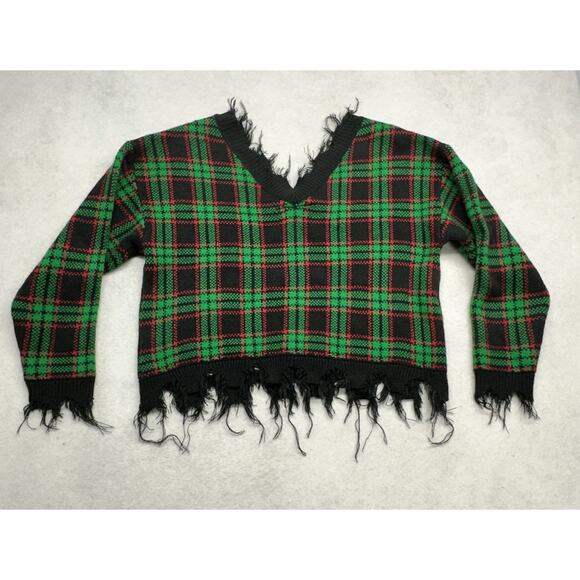Christmas Sweater Womens Size Large With Love Derek Plaid Crop Off Shoulder - Picture 6 of 6